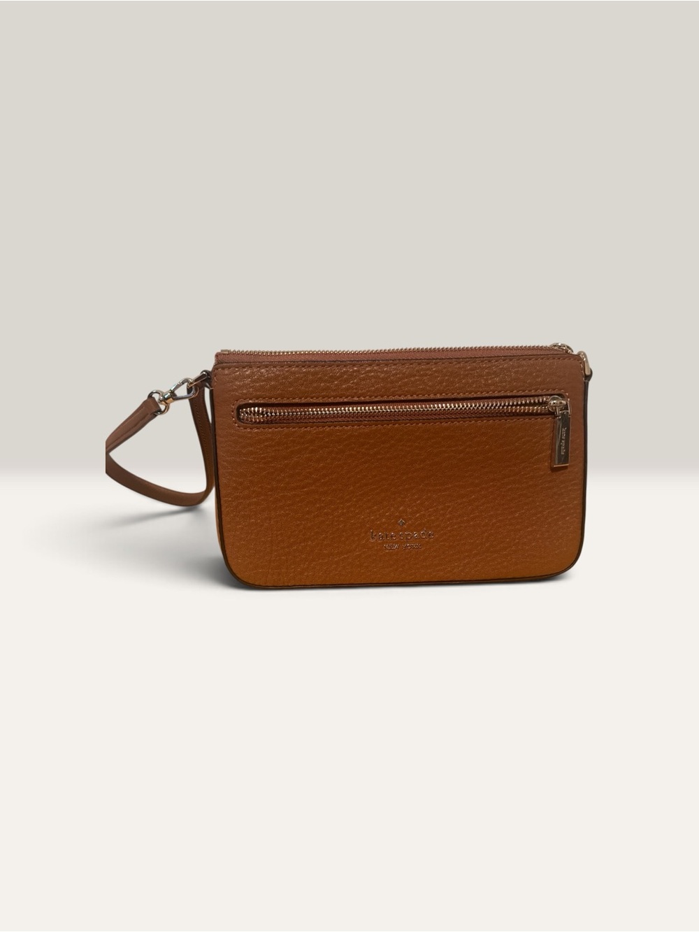 kate spade Brown Pebbled Leather Wristlet Clutch with Front Zip